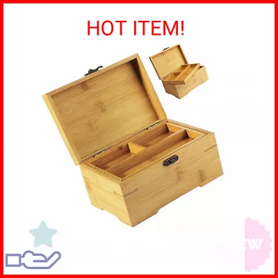 CDOKY Large Wooden Box With Hinged Lid Bamboo Wood Multi-purpose Storage Box Wi • $21.99