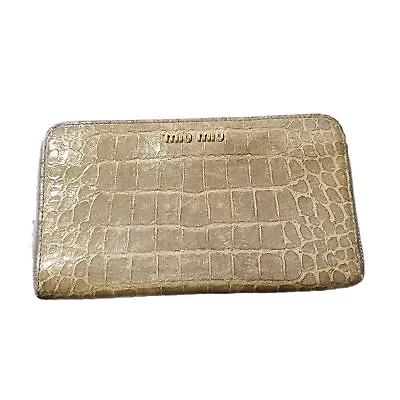 Miu Miu | St Coco Lux Greige Crocodile Leather Zippy Continental Long Wallet • $98