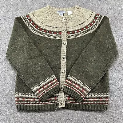 VINTAGE Eddie Bauer Sweater Womens M Green Beige Fair Isle Cardigan Japan 90s • $19.95