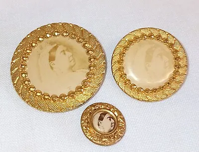 3 RARE Gilt Metal Antique Buttons Queen Victoria Photos Jubilee Commemorative • £20