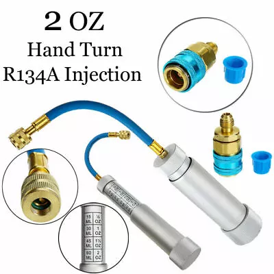 2OZ R-134-A Hand Turn Pump Oil Injection Oil&Dye Injector Vehicle A/C Adapter • $28.59