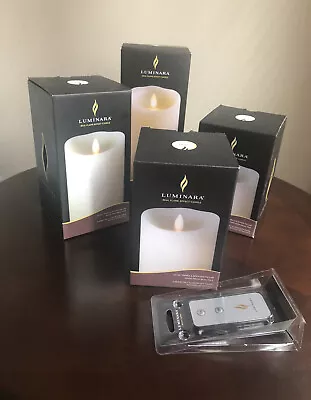 New Luminara Ivory Set Of 4 Flameless Vanilla Scented Candles & Remote • £144.57