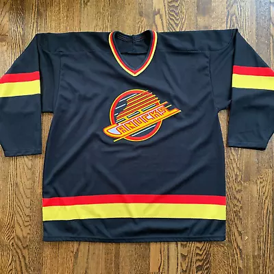 Vintage Authentic CCM Vancouver Canucks Black Skate Jersey NHL Hockey XL • $79.95