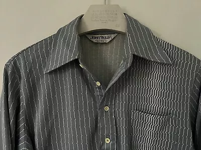 70s Disco Shirt M-L Grey Nylon JAPANESE GEOMETRIC Vintage 41  Studio54 • £17.46