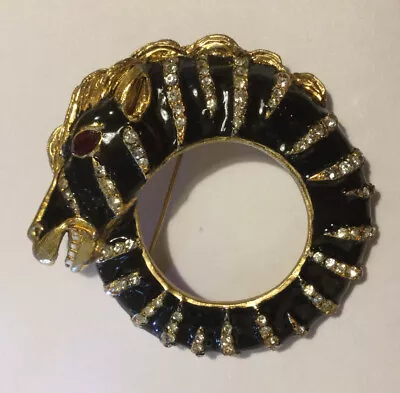 Vintage Signed Rachelieu Zebra Brooch. Gold Tone Enamel Rhinestone’s. 2” D. • $70