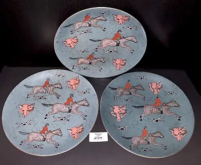 3 Equestrian Horse Fox Hunt Dog Plates Hand Painted Oklahoma Importing Co • $68.40