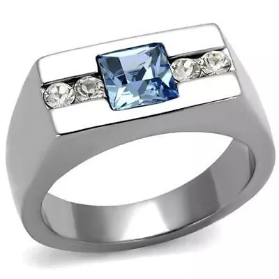 1.68Ct Aquamarine Princess Cut Ring For Men In Stainless Steel • $18.95