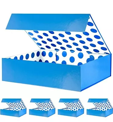  5 Gift Boxes 13x9.7x3.4 Inches Large Glossy Metallic Blue-13x9.7x3.4-Pack Of 5 • $43.99