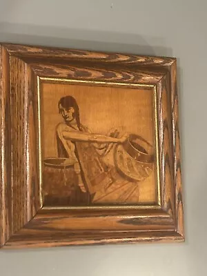 Vtg Marquetry Inlay Wood Wall Plaque Picture Woman • $18.50