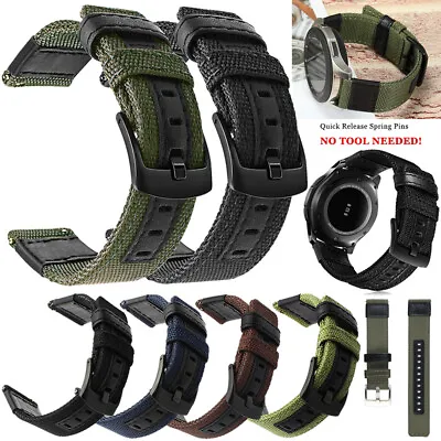 For Samsung Galaxy Watch 4 5 6 46mm 42mm Gear S3 Canvas Leather Wrist Band Strap • $11.95