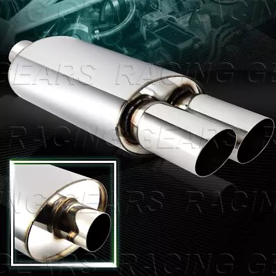 Universal 3  Dual Slant Tip T-304 Stainless Exhaust Resonator 3  Inlet Muffler • $47.95