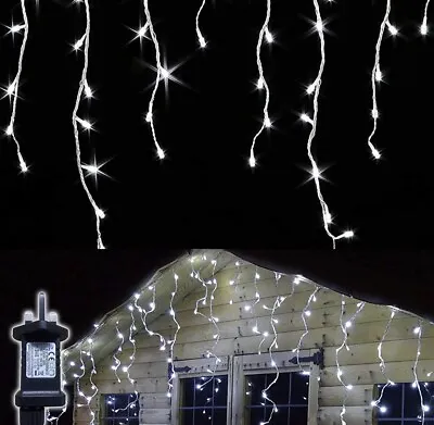 GRESONIC LED ICICLE LIGHTS - 500 LEDs 17.5M COLD WHITE XMAS FAIRY CELEBRATIONS • £12.99