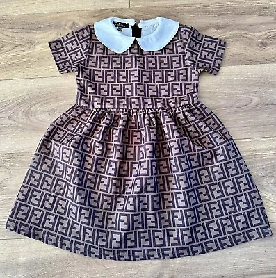 Girls Party Special Event Brown Pattern Jacquard Flare Skater Dress Age 6 Years • £14.99