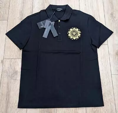 $495 Mens VERSACE Medusa Patch Polo Shirt Black/Gold XL • $299.99