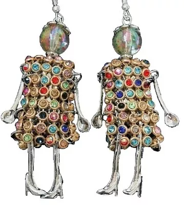 US Seller Betsey Johnson Crystal Doll Gold Dangle Earrings Fashion Jewelry  • $15.96