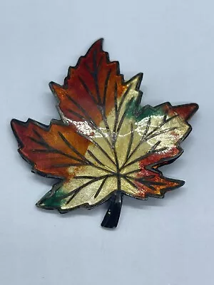 Vintage Sterling Silver & Guilloche Enamel Norway Maple Leaf Brooch Amco Pin • $8