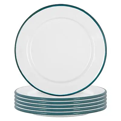 12x White Enamel Side Plates Metal Outdoor Camping Food Dishes 20cm Green • £26