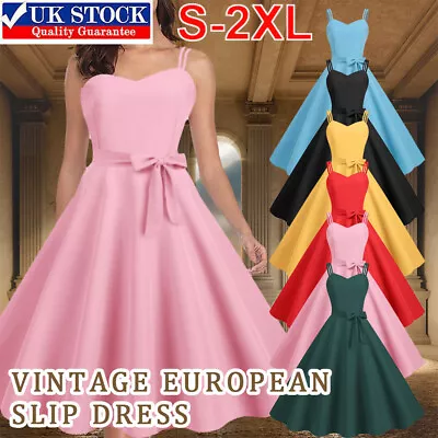 Womens Vintage Swing Rockabilly 50 60s Summer Cocktail Party Evening Slip Dress • £16.55