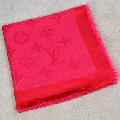 Louis Vuitton LV Monogram Hot Pink Red Wool Silk Scarf Shawl M70811 • $229