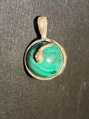 Malachite Orb Ball Sterling Silver Necklace Pendant Vintage Snake Serpent 925 • $19.99