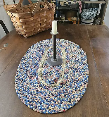 Antique Silk Braided Table Runner Oval Mat Miniature Rug Primitive Folk Art AAFA • $94.76