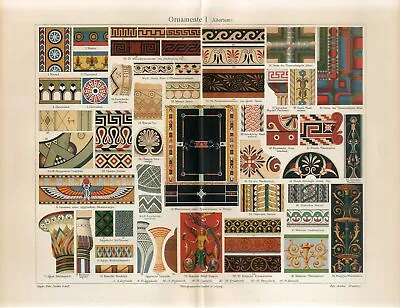 1895 ORNAMENTS ANCIENT EGYPT GREECE ROME ITALY Antique Chromolithograph Print • £4.82