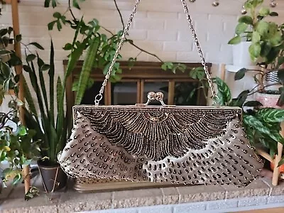 Moni Couture Clutch Purse Date Night Olive Gold Sequin Bead Elegant Fancy Bag • $34.99