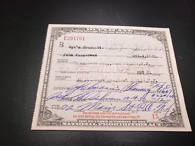 1930 Prohibition Prescription Bourbon NJ Pharmacist Mob Bar Whiskey Doctor Booze • $60