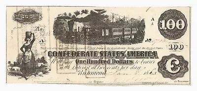 T-40 1862 $100 CSA Confederate Currency Civil War Train Note 3 Interest Stamps • $580