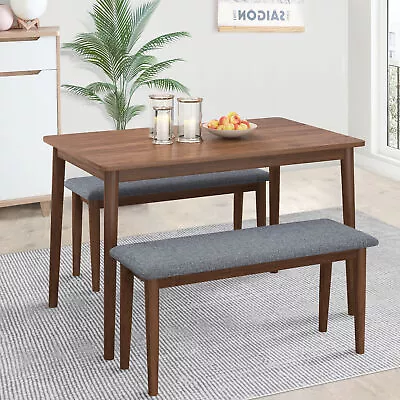 3 Piece Dining Table Set Rectangular Table Benches Fabric Cushion Kitchen W5L7 • $309.98