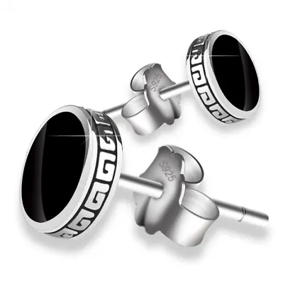 Women Men Sterling Silver Post Black Enamel Round Stud Earrings 8mm Box Unisex • $7.95