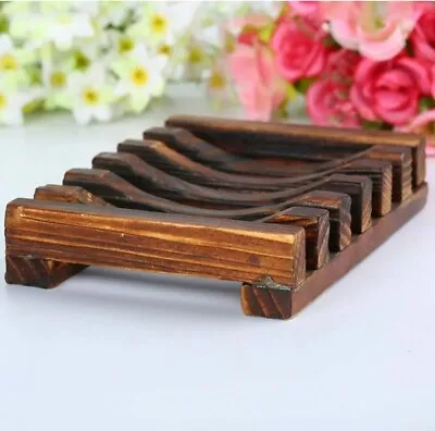 Bath Soap Holder Dish Plate Tray Natural Eco Bamboo Wooden Rack Bathroom Kitchen • £2