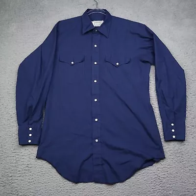 Vintage H Bar C Shirt Mens 15.5 - 33 Navy Blue Long Sleeve Pearl Snap Cowboy • $29.99