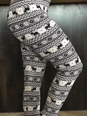 Buttery Soft Christmas Fair Isle Reindeer Leggings One Size S M L Snowflake OS • $24.99