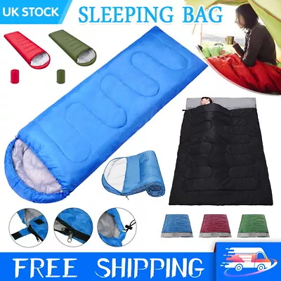 4 Season Double Sleeping Bag Outdoor Camping Hiking Envelope Zip Bags Waterproof • £11.99