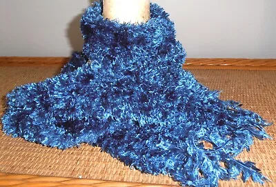 Royal Blue Fringe Ends Scarf --feather Wool--good Clean Condition--unwanted Gift • $4.50
