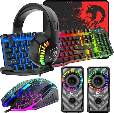 Gaming Keyboard Mouse & Headset & Speaker & Mat 5IN1 Bundles Rainbow UK Layout • $72.99