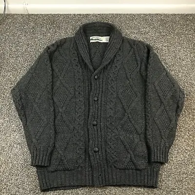 Aran Crafts Sweater Wool Cardigan Fisherman Cable Knit Shawl Collar Mens Small • $74.99