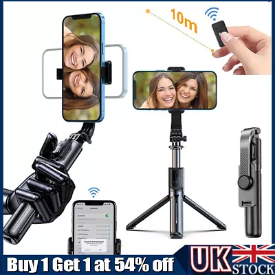 Selfie Stick Tripod Light Phone Holder Stand Remote Bluetooth For IPhone Samsung • £8.99