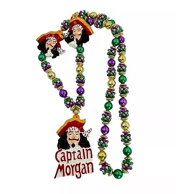 Vintage Mardi Gras Beads Necklace Captain Morgan Large Medallion Charm • $9.99