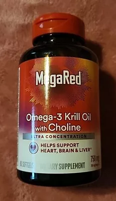 MegaRed Omega-3 Krill Oil With Choline 750mg (80 Softgels) -EXP: 2/25 • $19.99