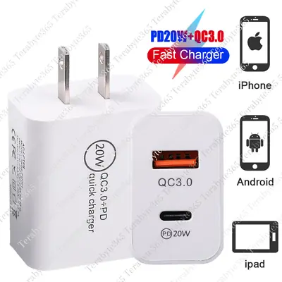 2Pack Lot QC Fast Charger 20W USB C PD Adapter Cable For IPhone Samsung Android • $5.98