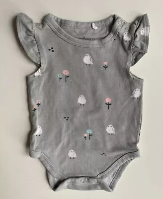 Country Road Baby Girl Size 0-3 Months Grey Bodysuit Top Birds Flowers VGUC • $9.95