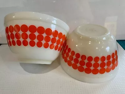 2 MCM Retro Vintage Glass Mixing Bowl 1.5 Pint Dots #401 Orange Polka Dot Circle • $110