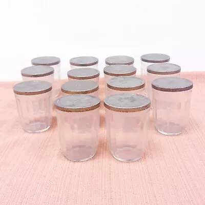 Vintage 14 JELLY JAM JARS GLASSES 8 OUNCE ATLAS + LIDS Farmhouse   • $99.99