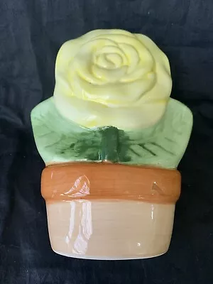 Vintage Boho Botanical Yellow Rose Ceramic Wall Pocket Planter Vase • $15.18