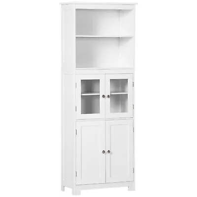 £89.99 • Buy HOMCOM Kitchen Cupboard Storage Cabinet Adjustable Shelves, Glass Doors, White