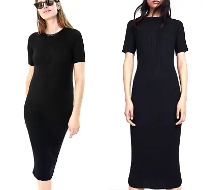 ZARA MATERNITY DRESS BLACK SUPER STRETCHY KNITTED MIDI DRESS Size L NEW • £49.99