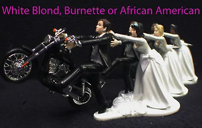 Wedding Cake Topper W/ Harley Davidson Motorcycle Blond Brown Bride Groom Top • $64.88