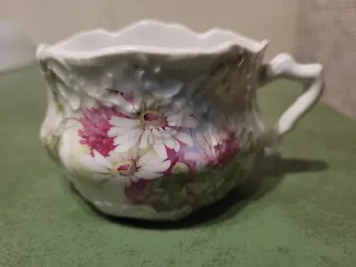 VINTAGE MUSTACHE CUP  FLORAL PATTERN  NO ID MARK **Cracked ** • $6